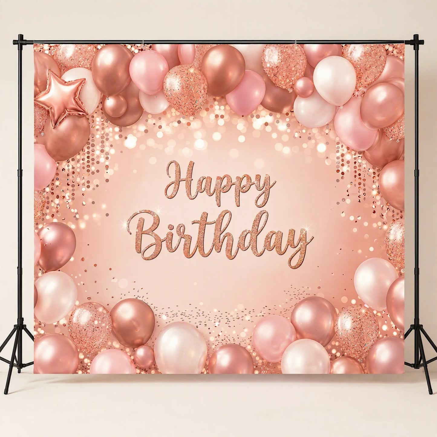 Rose Gold Happy Birthday Backdrop - Studio Hero Shot