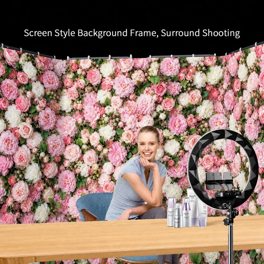 Folding Screen Backdrop 2.4x4m | Pink Flower Wall Streaming Background