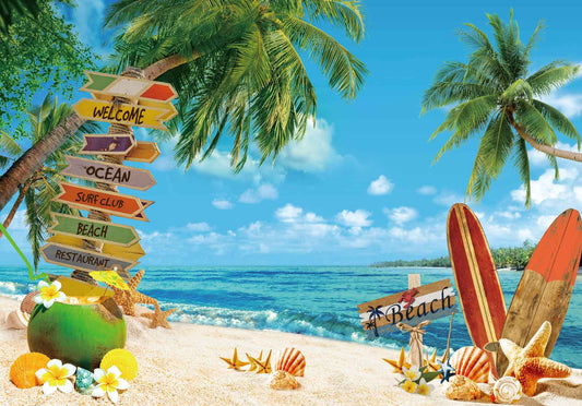 Haboke Summer Hawaiian Beach Backdrop Tropical Luau Party Photo Background
