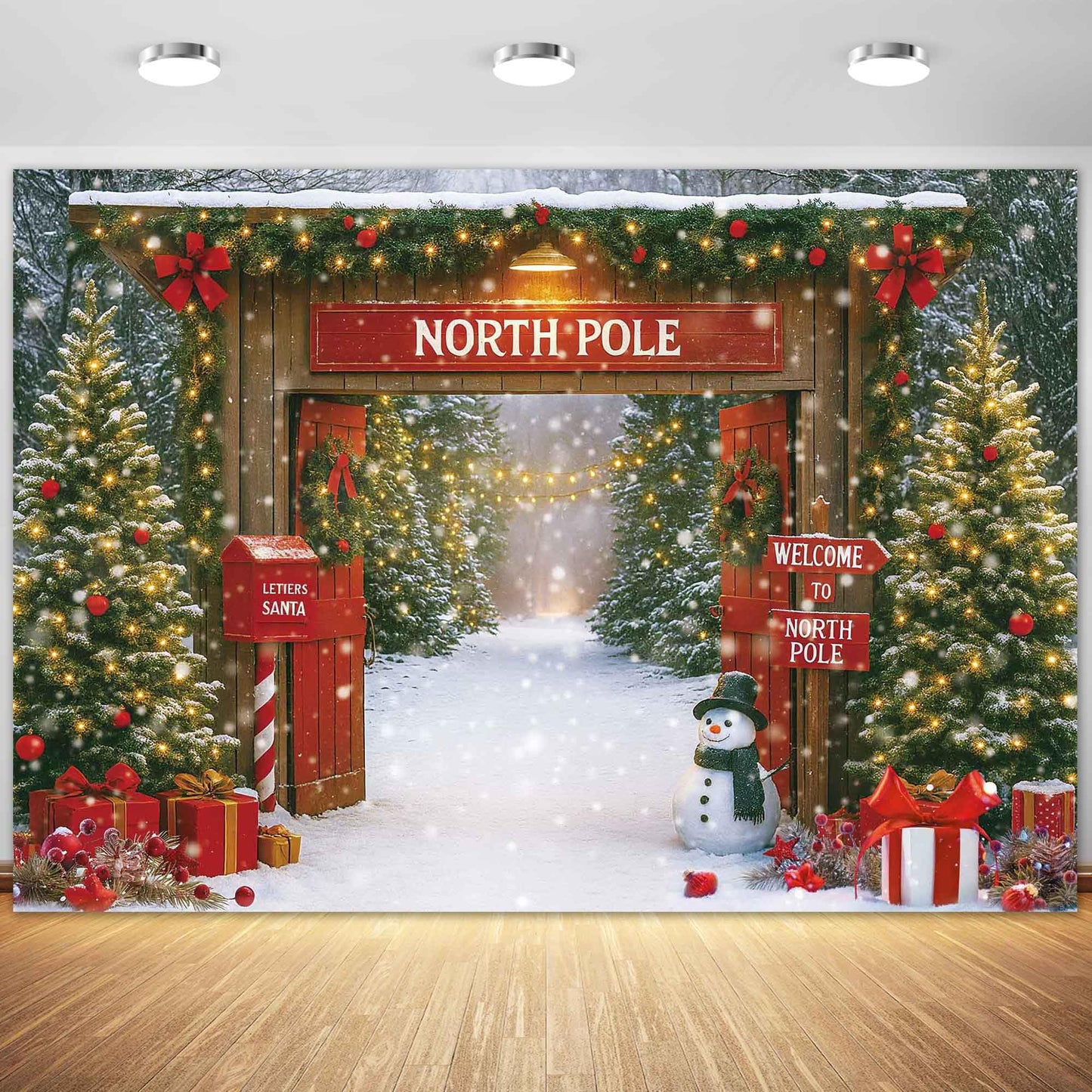 Haboke Winter Christmas Wonderland North Pole Photography Backdrop for Party Banner