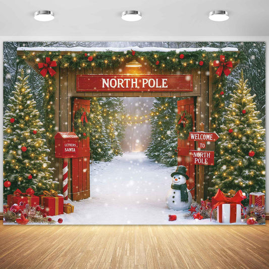 Haboke Winter Christmas Wonderland North Pole Photography Backdrop for Party Banner
