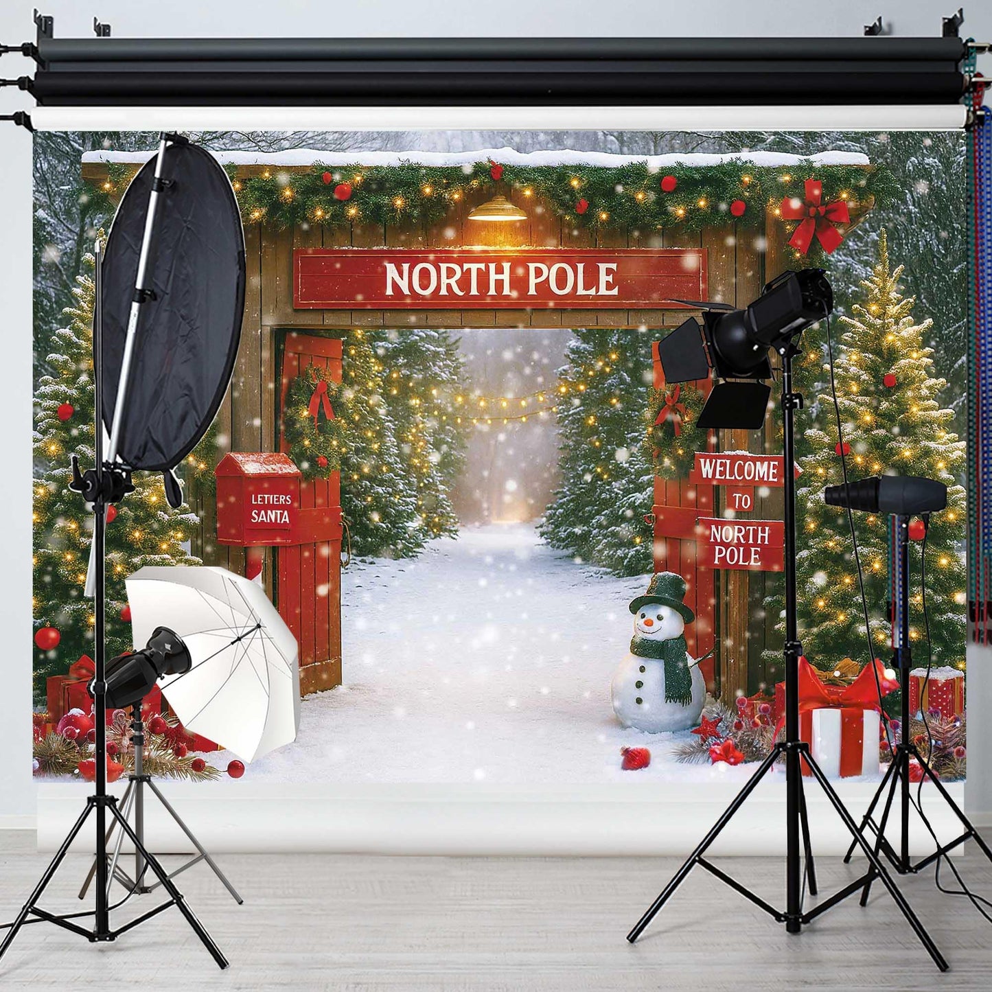 Haboke Winter Christmas Wonderland North Pole Photography Backdrop for Party Banner