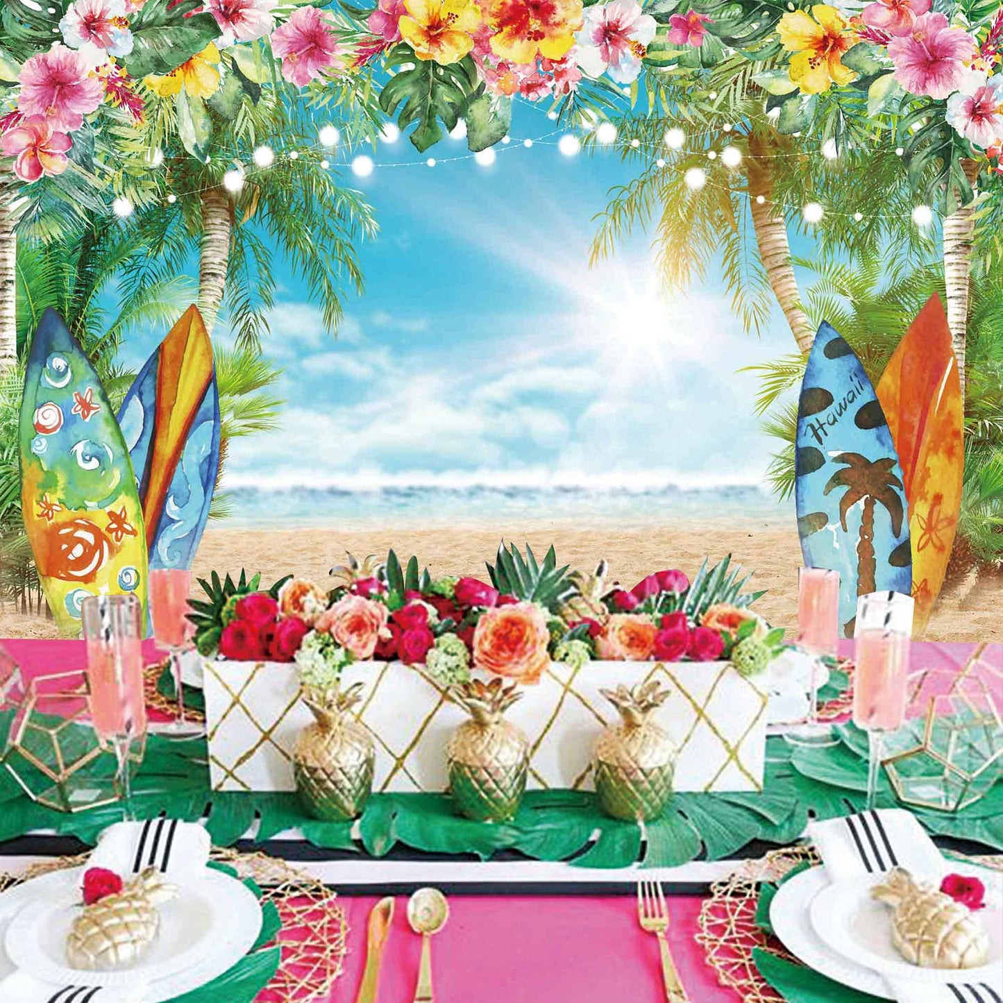 Haboke Tropical Hawaiian Beach Backdrop for Luau Party and Studio Photography